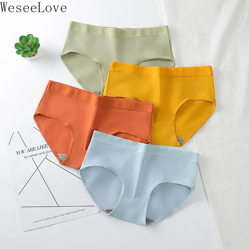 

WeseeLove 3 Pcs Mid-Rise Panties Women Cotton Slimming Underwear Cute Print Seamless Briefs Sexy Breathable Girls Underpants