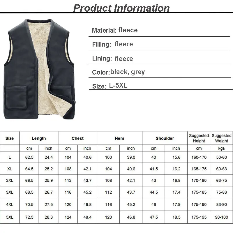 

Casual Fleece Mens Sleeveless Vest Autumn Winter Black Grey Thick Warm 5XL Men's Vest Jacket Waistcoat Casaco Gilet Hombre