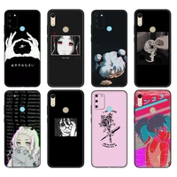 black tpu case for honor 8a prime 8s 9 10x lite 9a 9c 9x premium pro 9s case cover sad anime vaporwave aesthetic