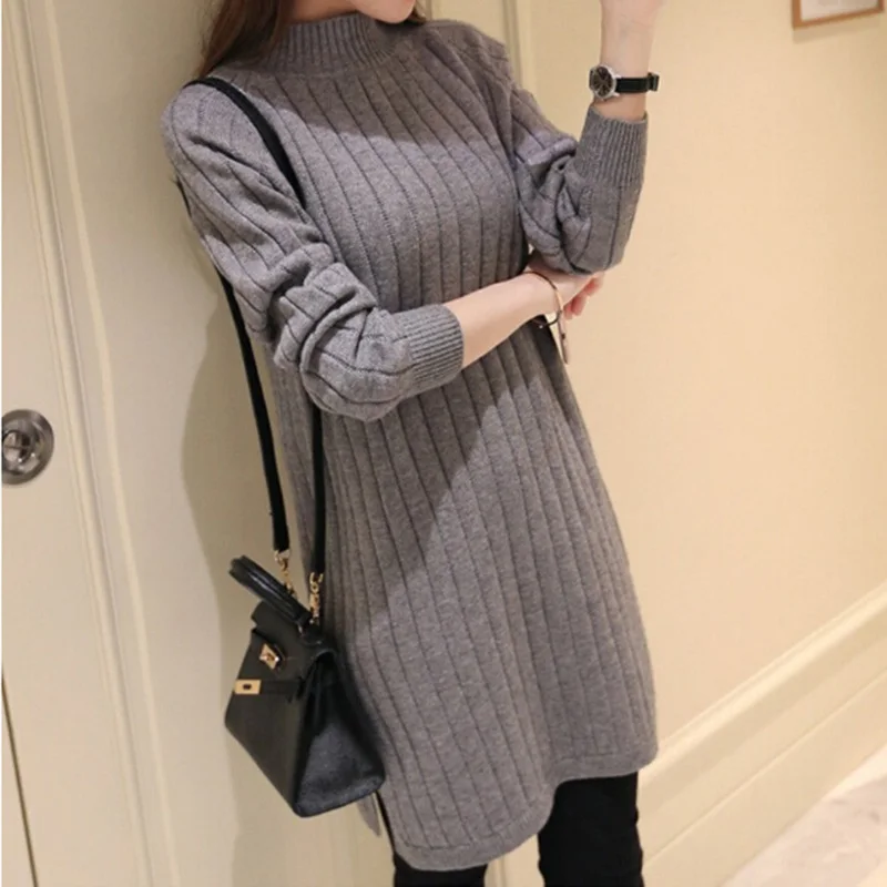 

Женский ВЯЗАННЫЙ ПУЛОВЕР с разрезом, Осень-зима, свитер с длинным рукавом для женщин, мягкий джемпер