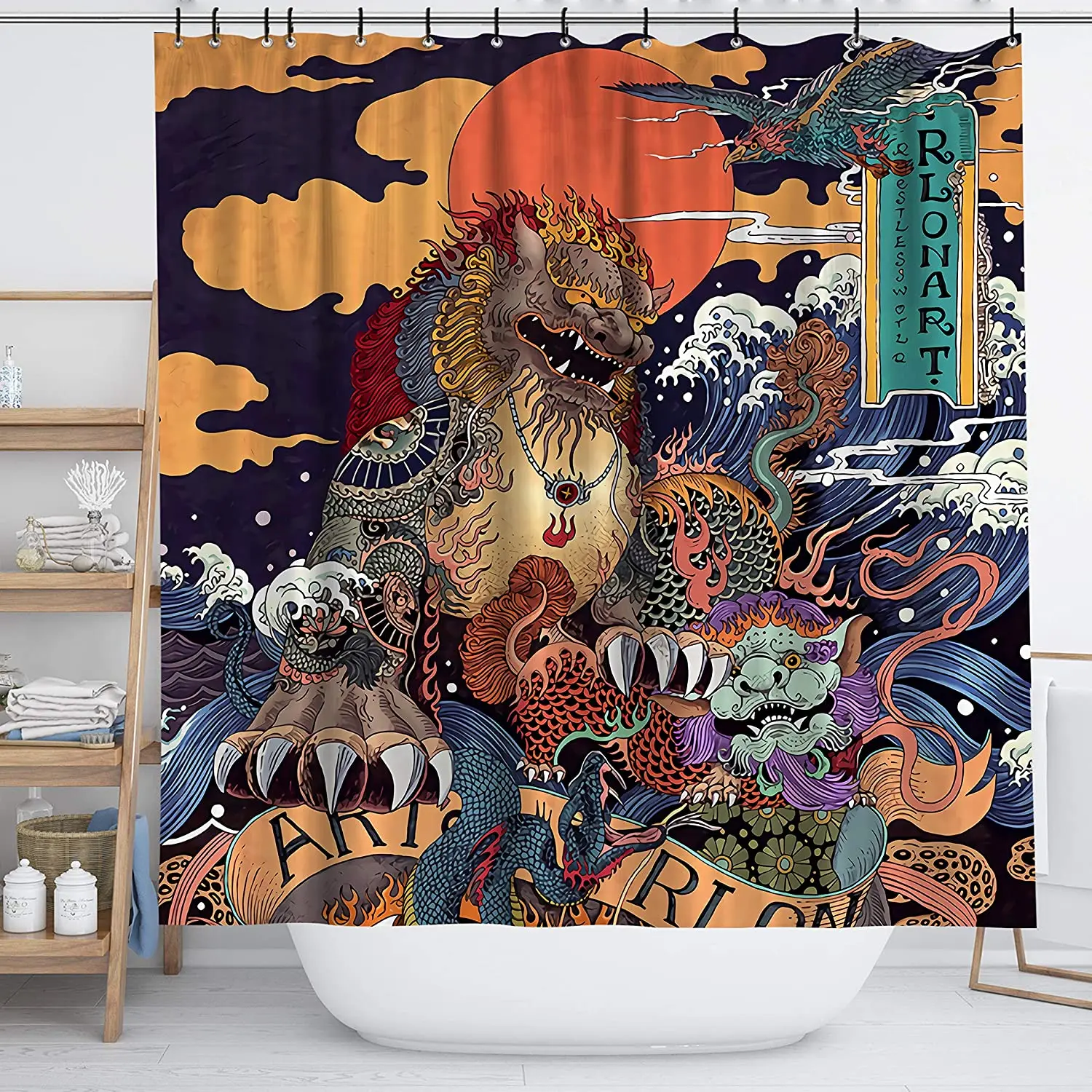 Испанский художественный Космос Ukiyoe красочный японский Kylin мифические существа