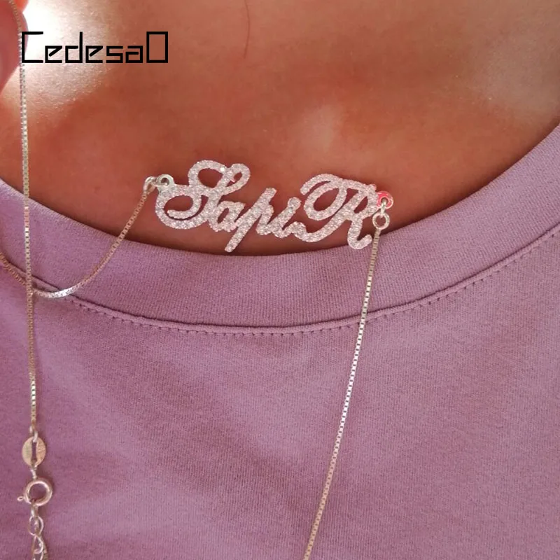 S925 Crystal Pendant Letter Necklace for Women Full Zircon Name Necklace Custom bling nameplate Christmas Couple Gifts