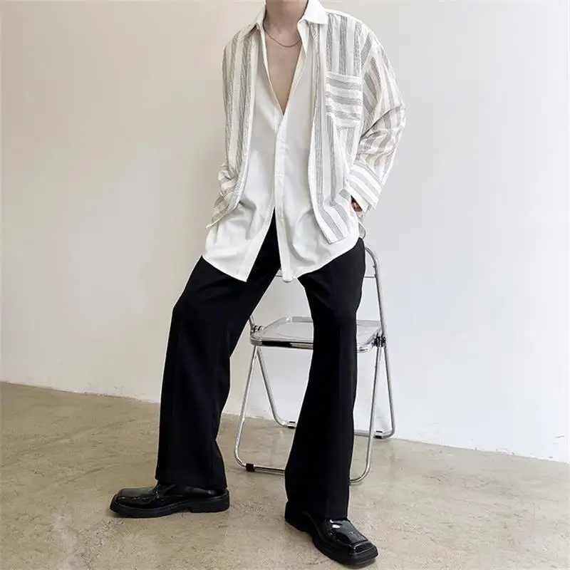Men'S Long-Sleeve Shirt Spring And Autumn New Personality False Two Stripes Daily Casual Loose Fashion Large Size Shirt