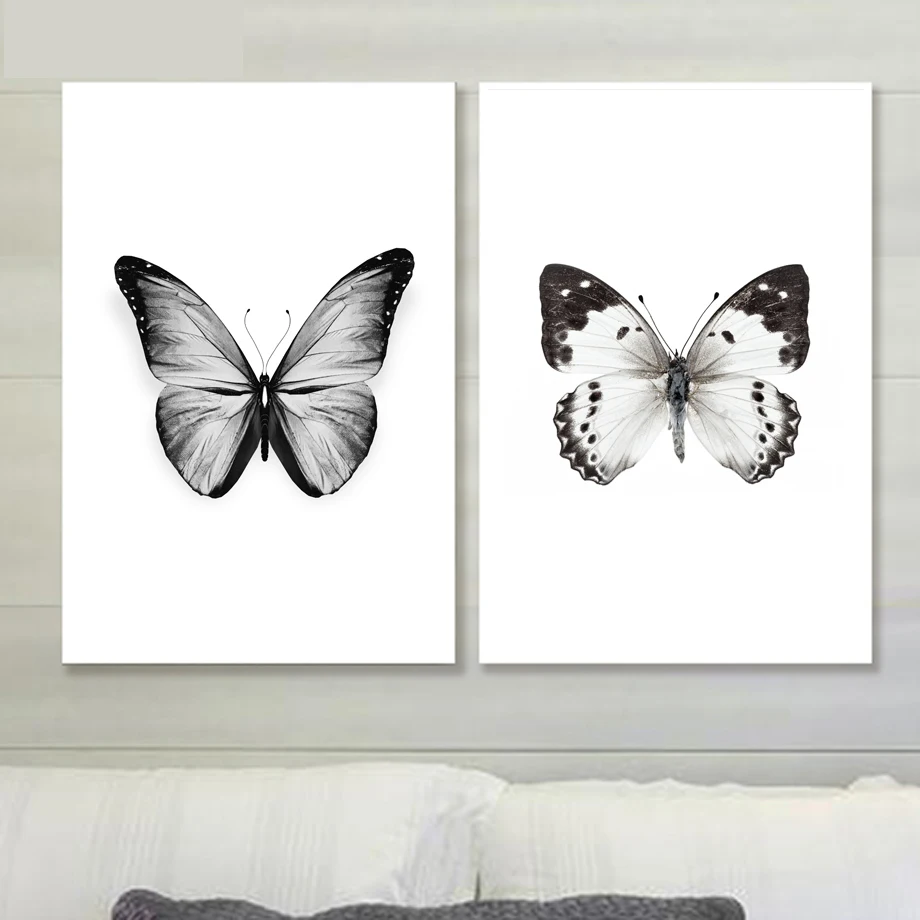 

Настенный плакат и печать на холсте, картина черно-белая бабочка, скандинавский арт, животные, домашний декор, картины