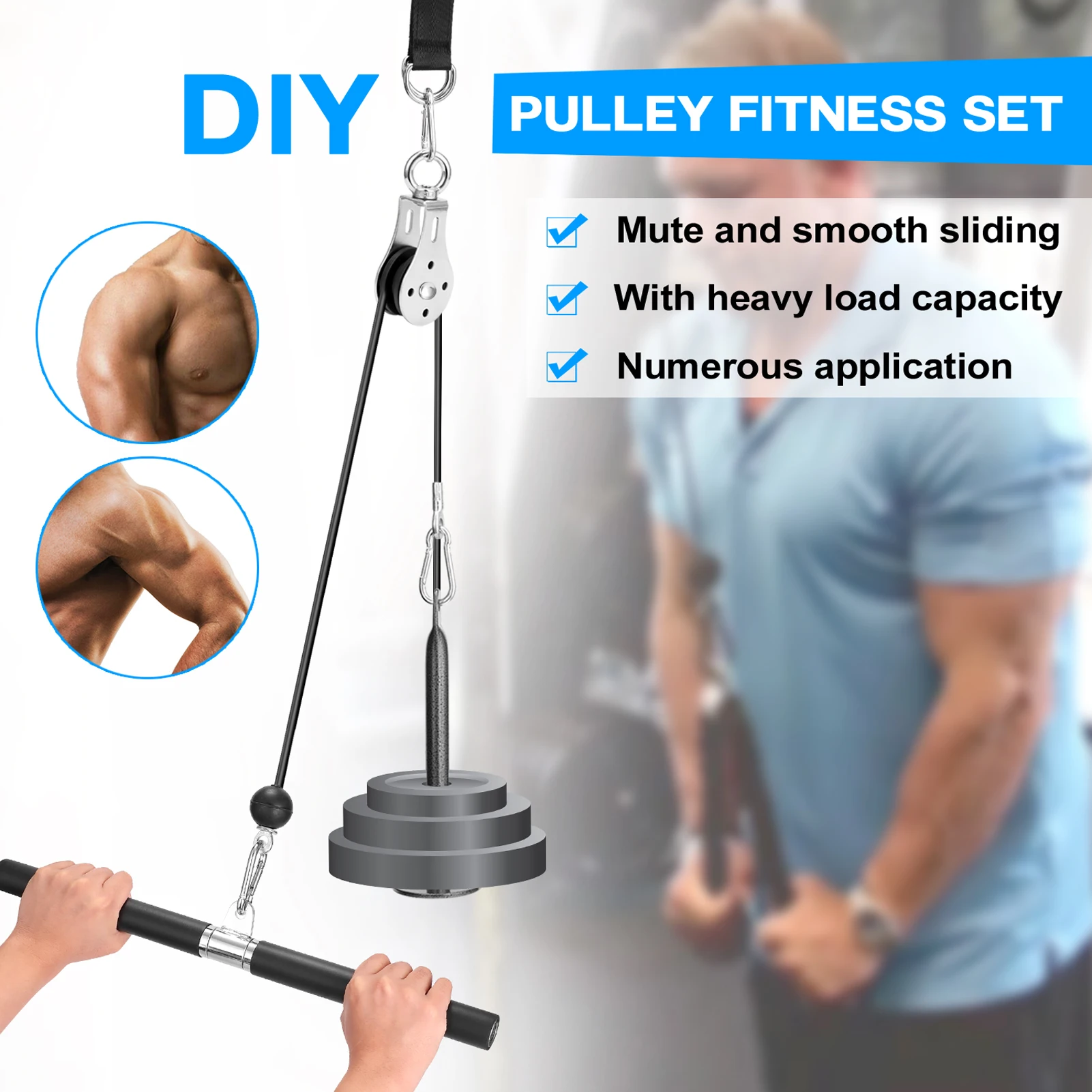

Fitness Pulley Cable System DIY Loading Pin Lifting Triceps Rope Machine Workout Adjustable Length Home Gym Sport Accessories