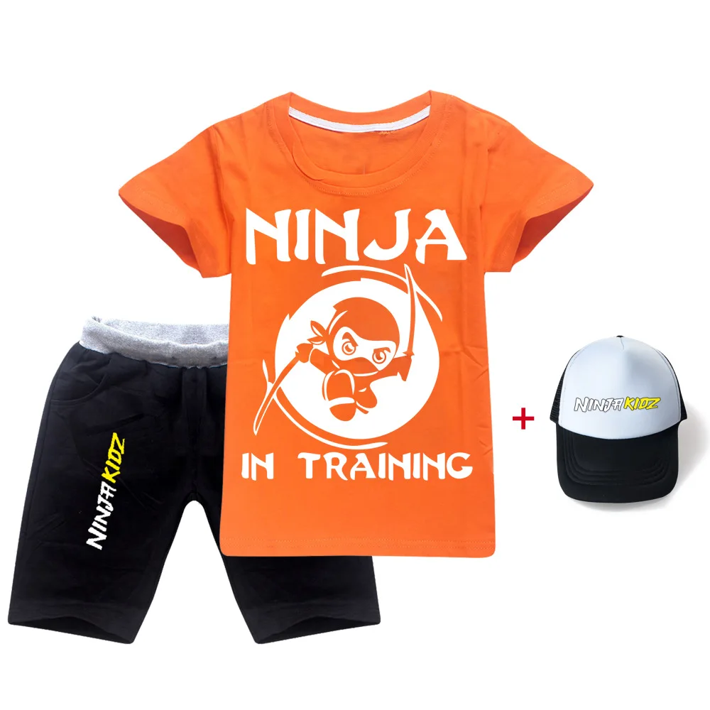 Summer Ninja Kidz Print Baby Boys Short Sleeve T Shirt short Jeans 2pcs Sets Kids Girls T-Shirts Cotton Children Clothes Tops