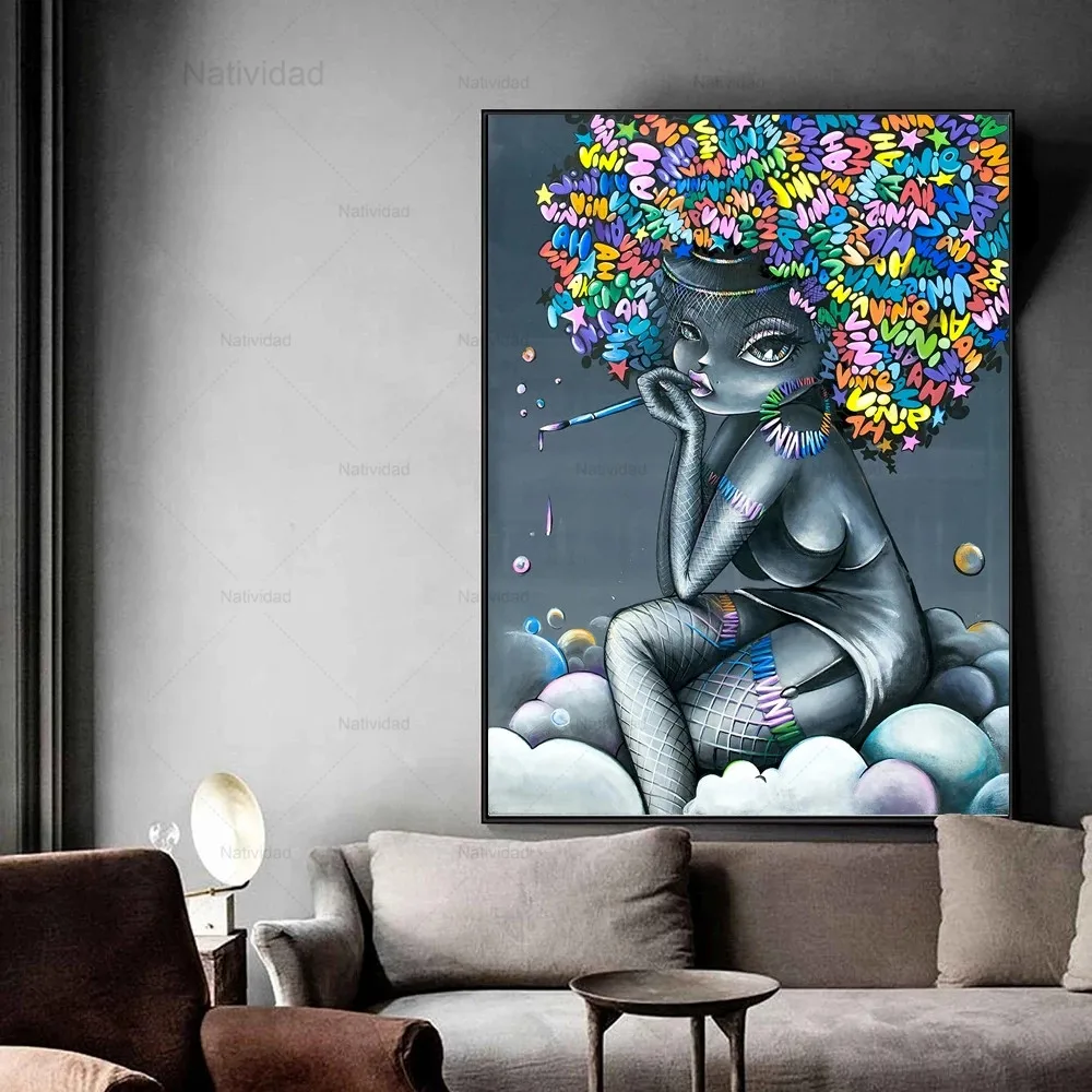 

Abstract Canvas Painting Graffiti Explosion Head Black Skin Sexy Girl Street Art Wall Picture Living Room Home Decoration Poster