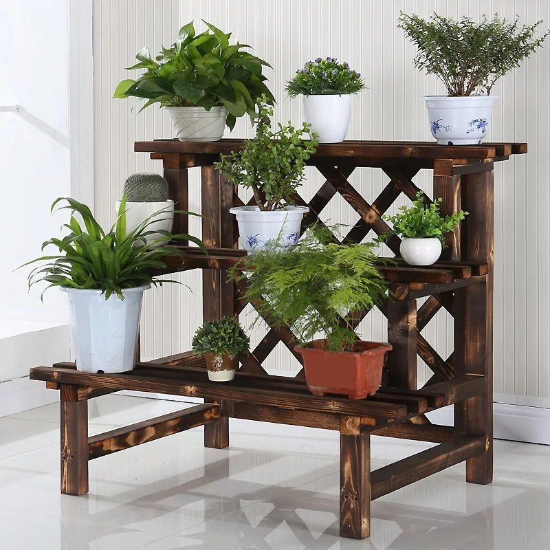 

Anticorrosive Wood Outdoor Ladder Flower Wearing Wooden Balcony Multilayer Showy Carbonized Wood Real Wood Garden Flowerpot More