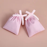 20pcs pink cotton canvas bags with ribbon small necklace earring packaging pouch wedding favor gift bag jewelry package pouch