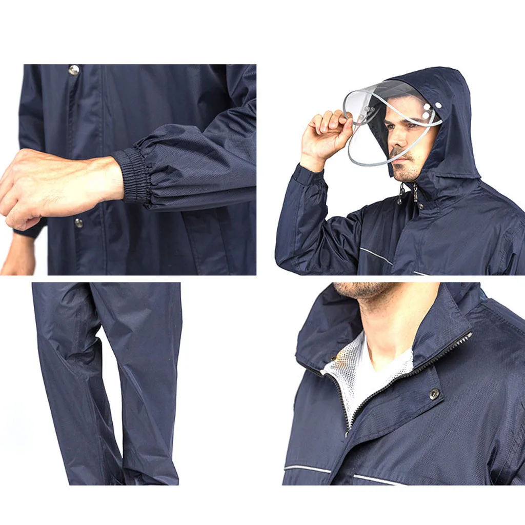 Защитный темно синий унисекс раздельный светоотражающий дождевик толстый чехол