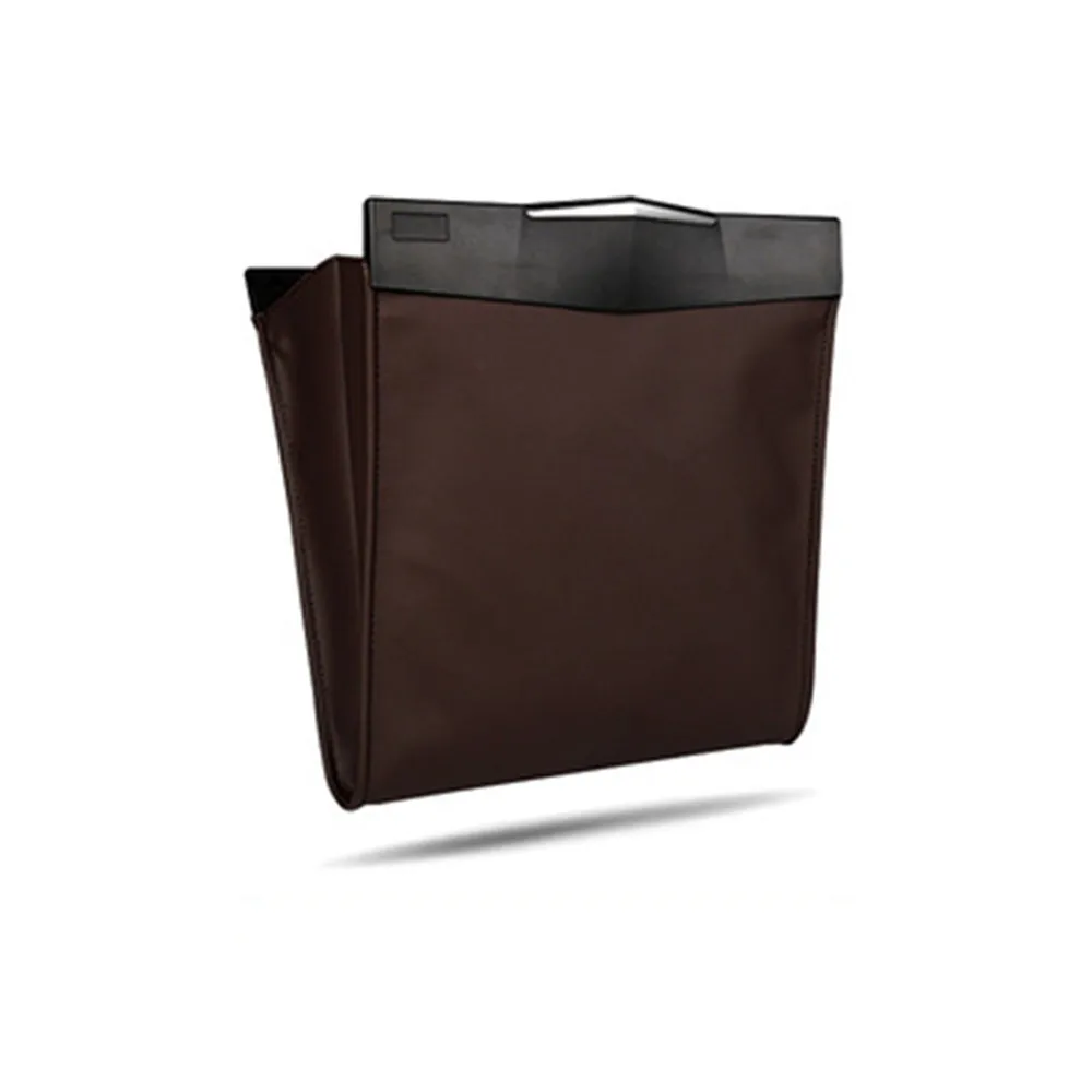 

Car Garbage Bag Leather Trash Can Car Seat Back Hanging Brown Storage Bag LED Hides Folding Organizer Garbage Bin Accessories