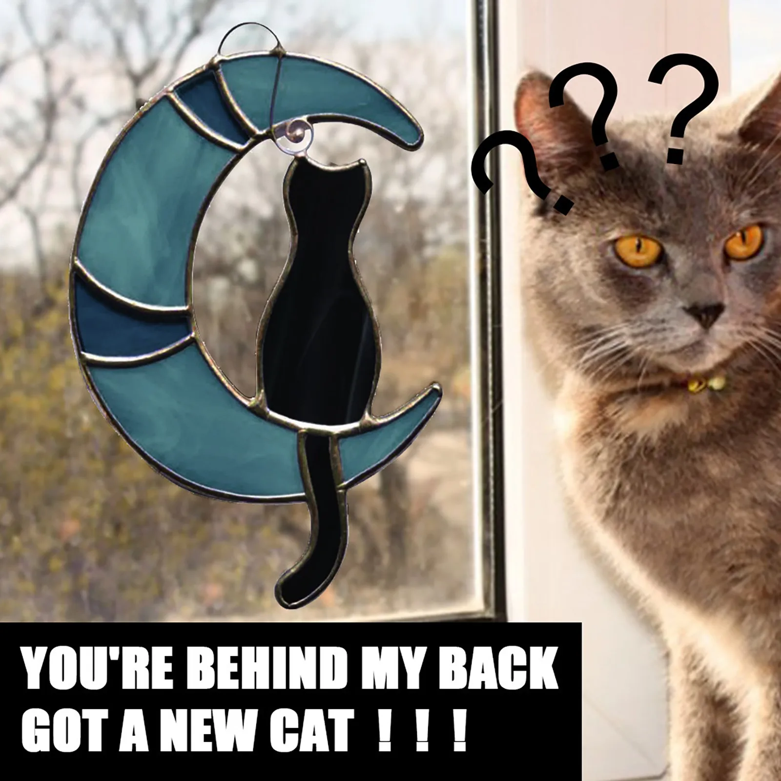 

Hot sell 1pcs Stained Glass Cat Hanging Sunbathing Cat Lover Gift Pet Lost Gift For Home Hanging Ornament Pendant Craft Moon