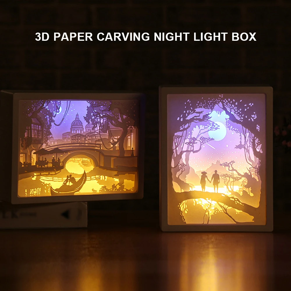 Professional 3D Paper Carving Night Light LED Papercut Box Sculptures Frame Gift Decorative Desktop night Lamp | Освещение