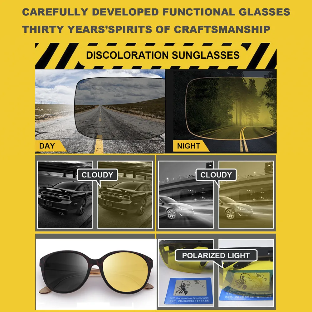 Женские очки ночного видения FENCHI кошачий глаз с желтыми поляризационными