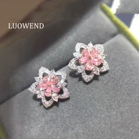 luowend 18k white gold au750 engagement ring pink diamond sakura classic style natural diamond ring for women wedding