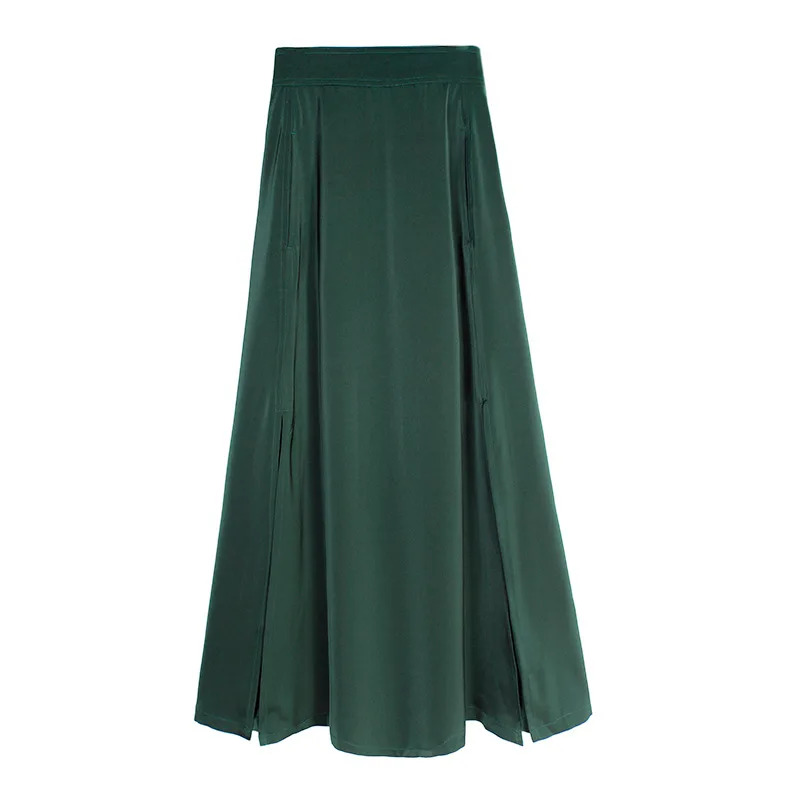 

Spring Summer Women Satin Silk Skirt Elegant Solid Color High Grade Loose Women Office Lady A-line Skirts Womens Long Skirt