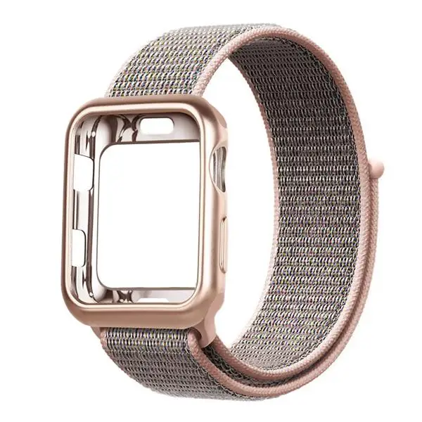 pink sand Чехол+ ремешок для часов apple watch 4 5 ремешок 44 мм/40 мм correa apple watch 38 мм iwatch ремешок 42 мм спортивный нейлоновый браслет ремешок для часов 3/2 - Цвет ремешка: pink sand