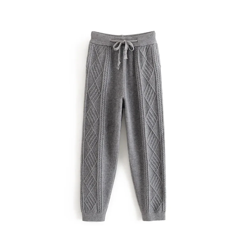 OMIKRON/Новинка 2019 женские штаны на завязках вязаные шерстяные с высокой талией