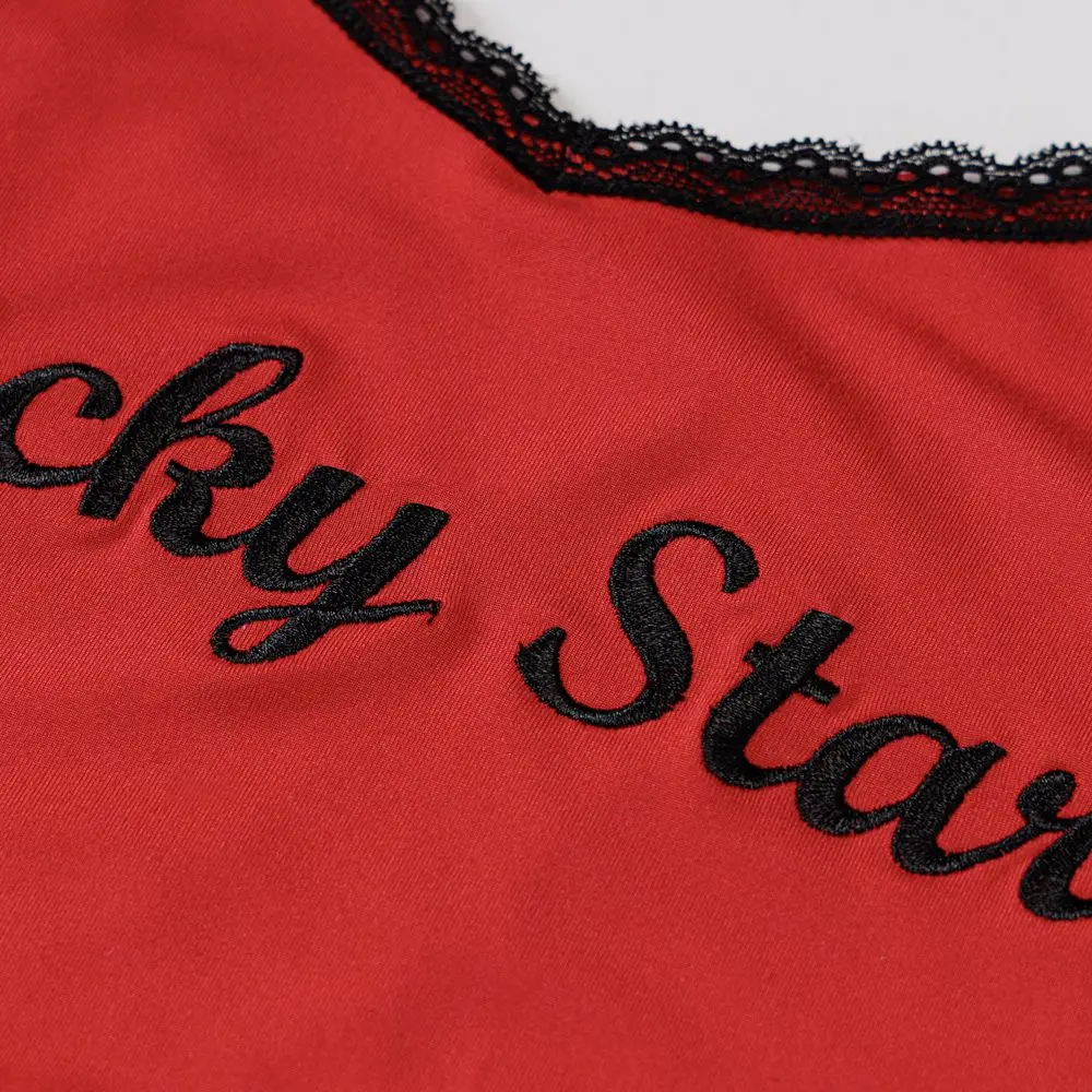 

2021 Fashion High Quality Cotton Women T-Shirt Small Sling Lace Edge Letter Female Tee Tops Embroidery Letter Ladies Short