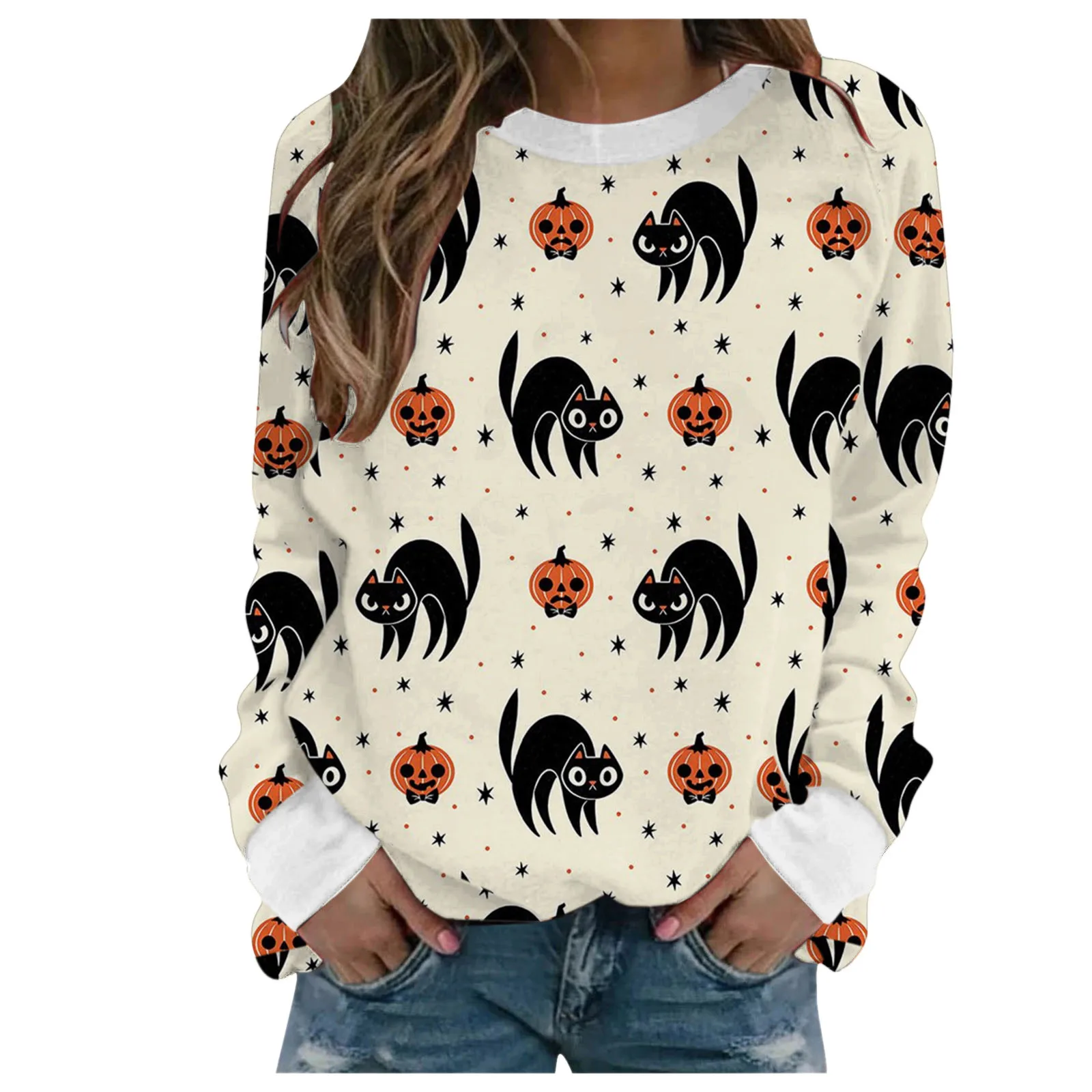 

Women Long Sleeve Halloween Pullover Sweatshirt Top Lovely Pumpkin Printing Shirt Casual Daily All-match Girls T-shirt Top