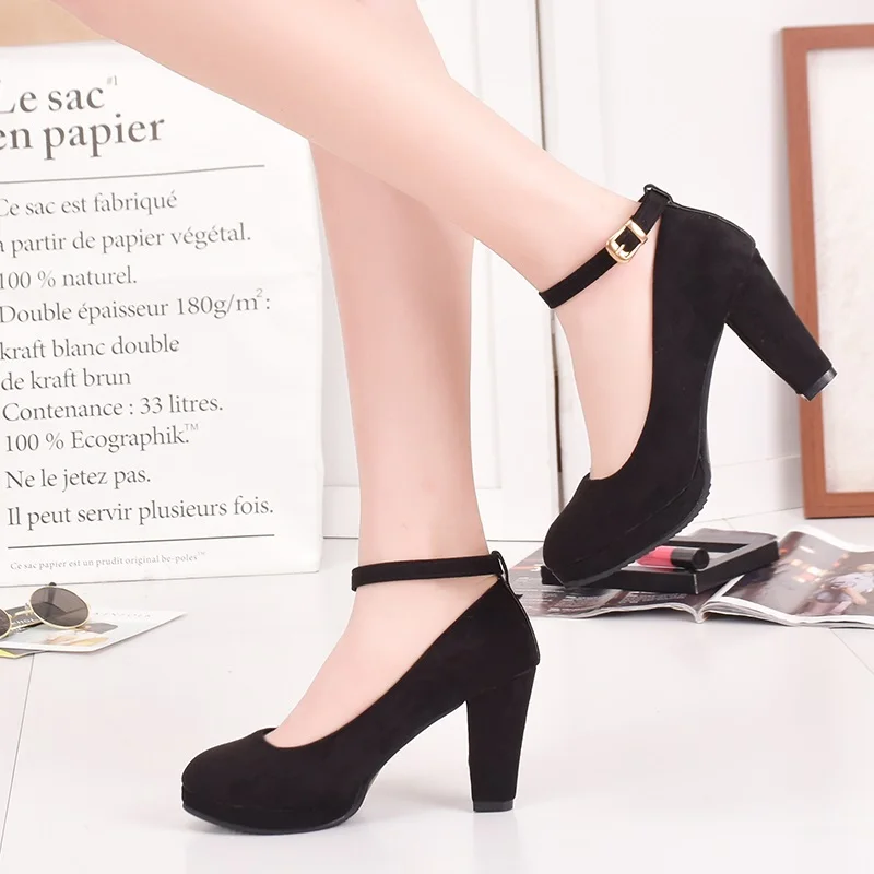 

Spring thick-heeled high-heeled suede round toe women's shoes waterproof platform sexy banquet dress all-match large size shoes