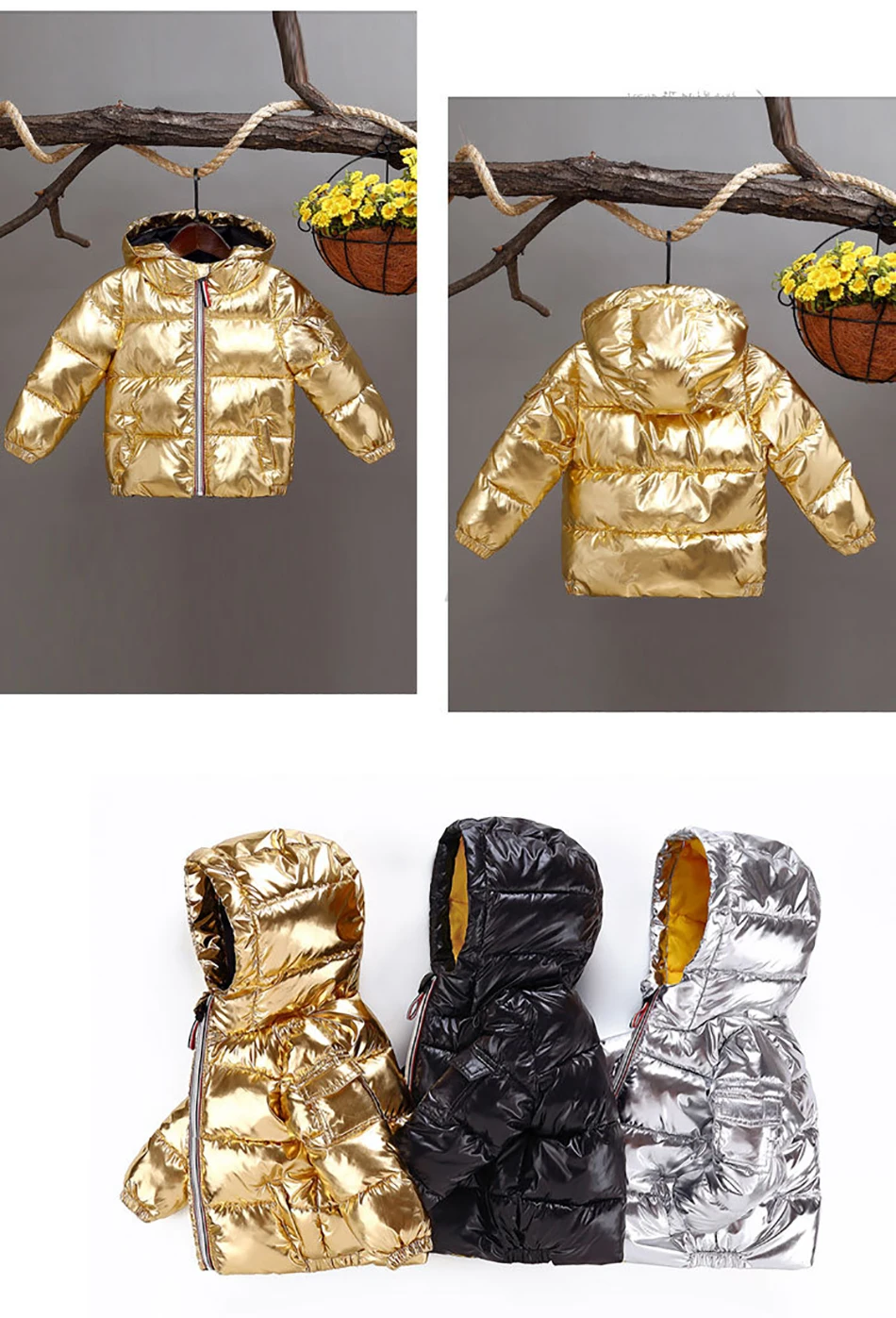 Пуховик зимний для мальчиков и девочек на молнии с капюшоном|Пальто парки| |