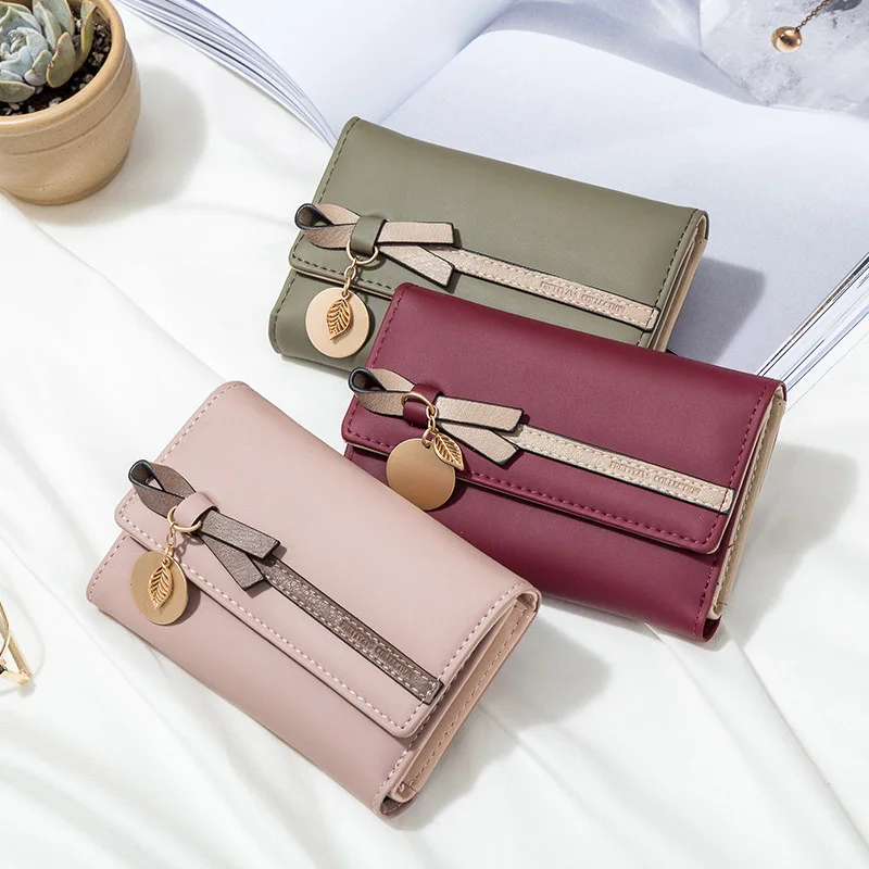 2021 новый маленький кошелек для денег Женский из искусственной кожи с бантом