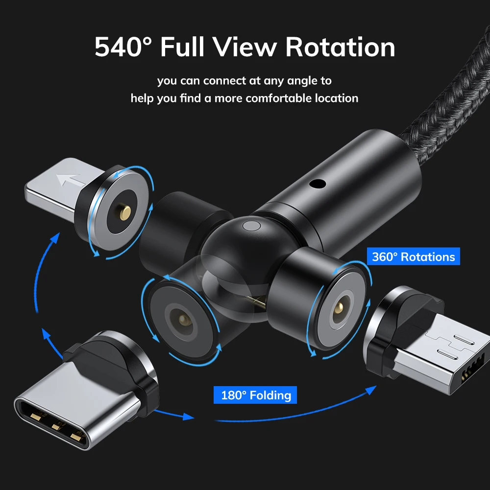 Кабель TOPK usb-c Micro USB для iPhone 7 8 11 6 Plus XR XS XiaoMi вращающийся на 540 градусов | Мобильные