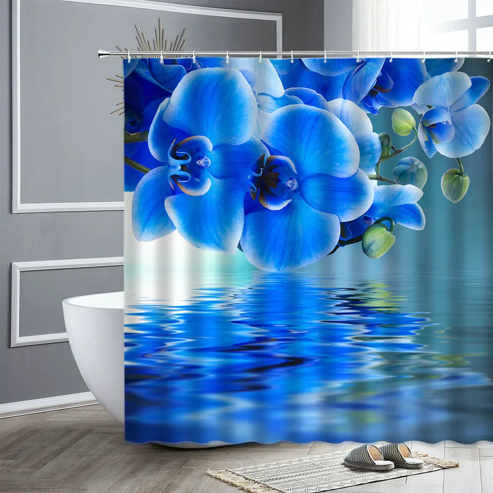 

Garden Scenery Shower Curtain Set Tulip Rose Butterfly Colorful Flowers Waterproof Bathroom Curtains Bath Screen Bathtub Decor