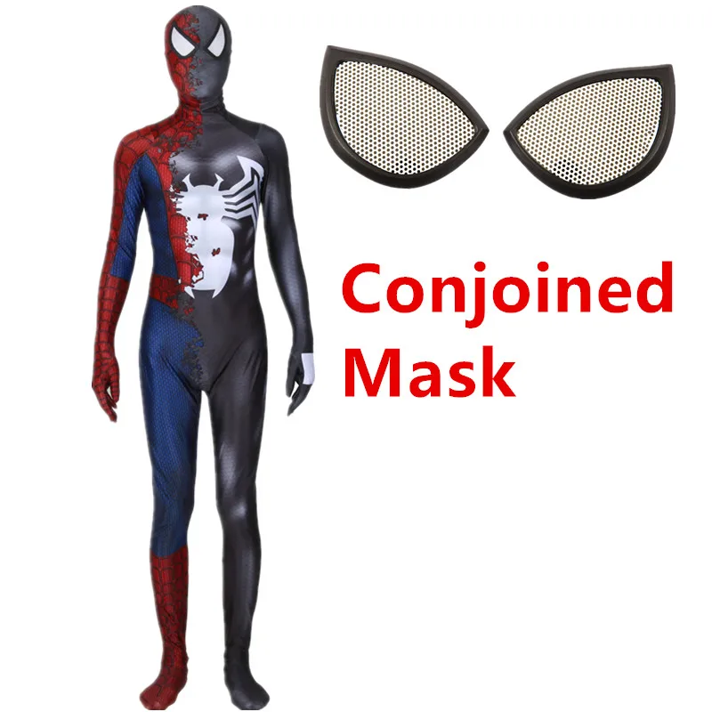 Conjoined Mask Symbioted Venom Удивительный Человек-Паук Мужской костюм для косплея супергерой zentai шаблон боди костюм комбинезоны - Цвет: Conjoined Mask