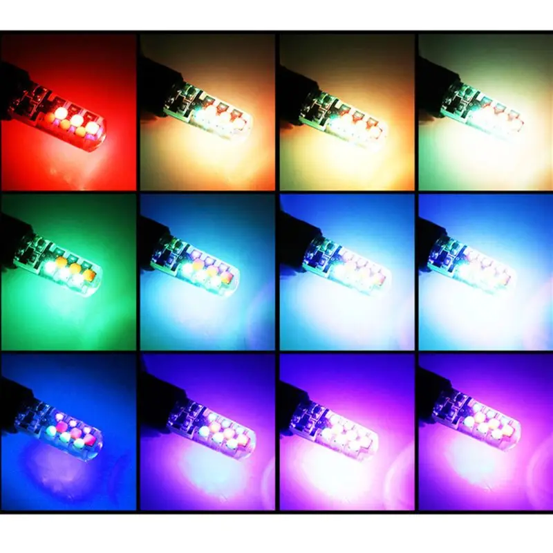 

2 шт., светодиодные лампы T10 W5W RGB с пультом дистанционного управления