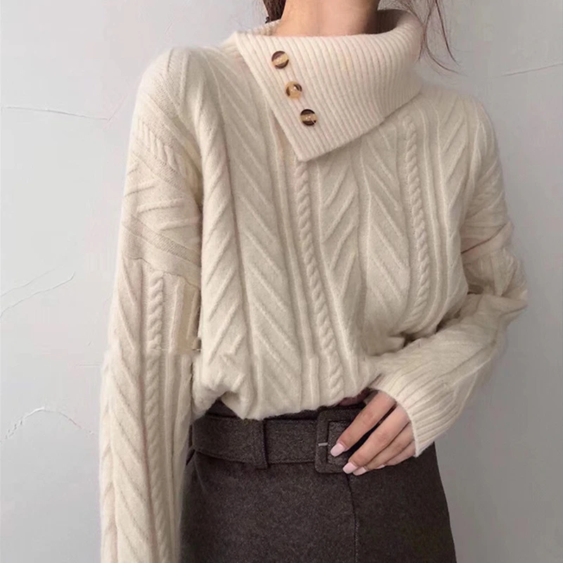 Женская трикотажная водолазка на пуговицах в Корейском стиле | одежда