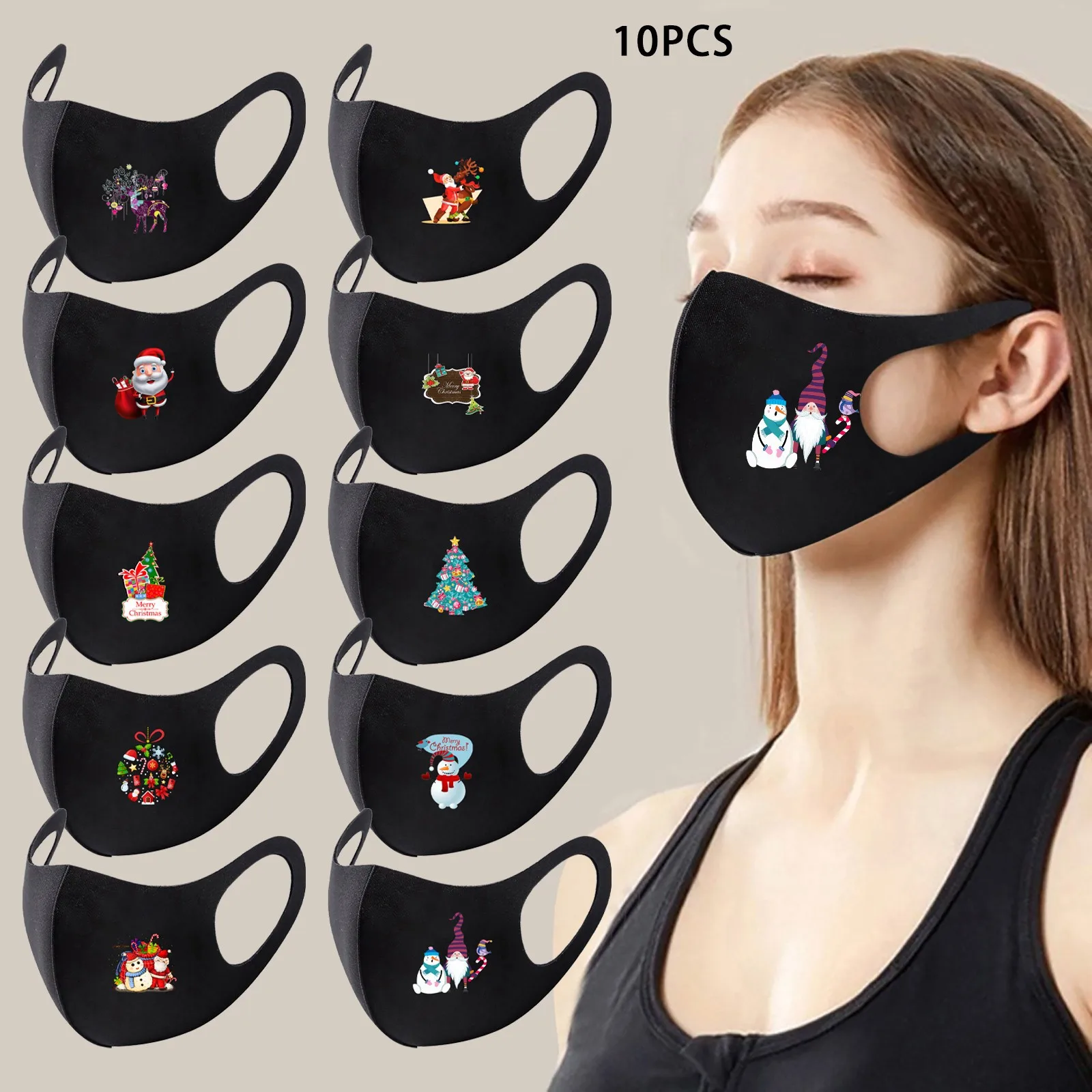 Многоразовые цветные Тканевая маска для лица моющиеся модный Рождественский