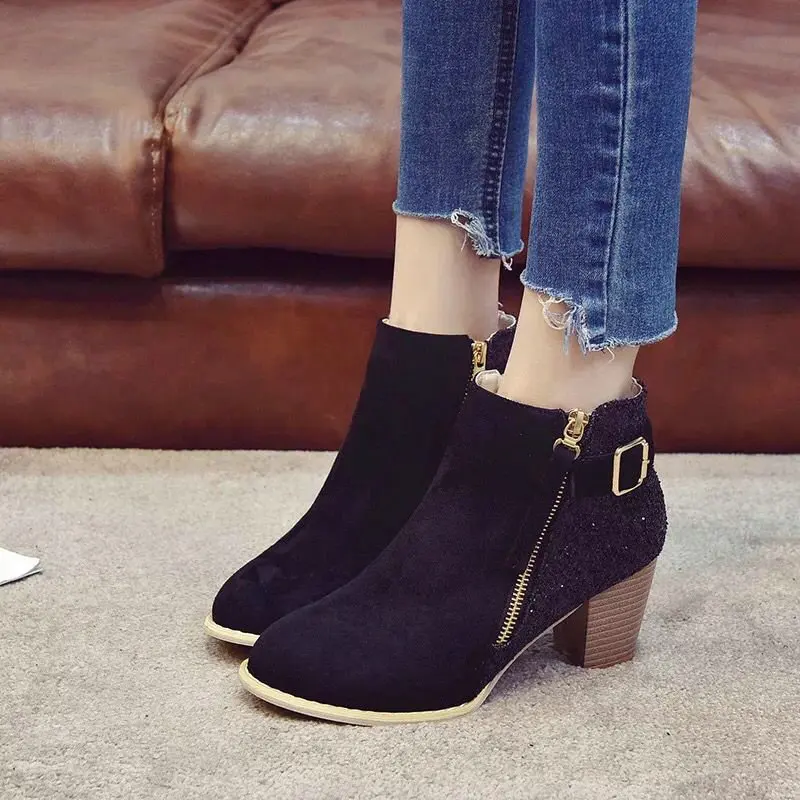 Женские ботильоны с блестками ботинки на высоком каблуке молнии большие размеры