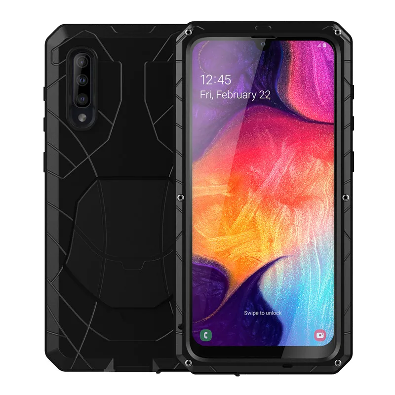 black Для samsung Galaxy A30s A51 чехол для телефона жесткий алюминиевый металлический Закаленное стекло Защитная крышка для экрана сверхмощная защита A71 крышка - Цвет: black
