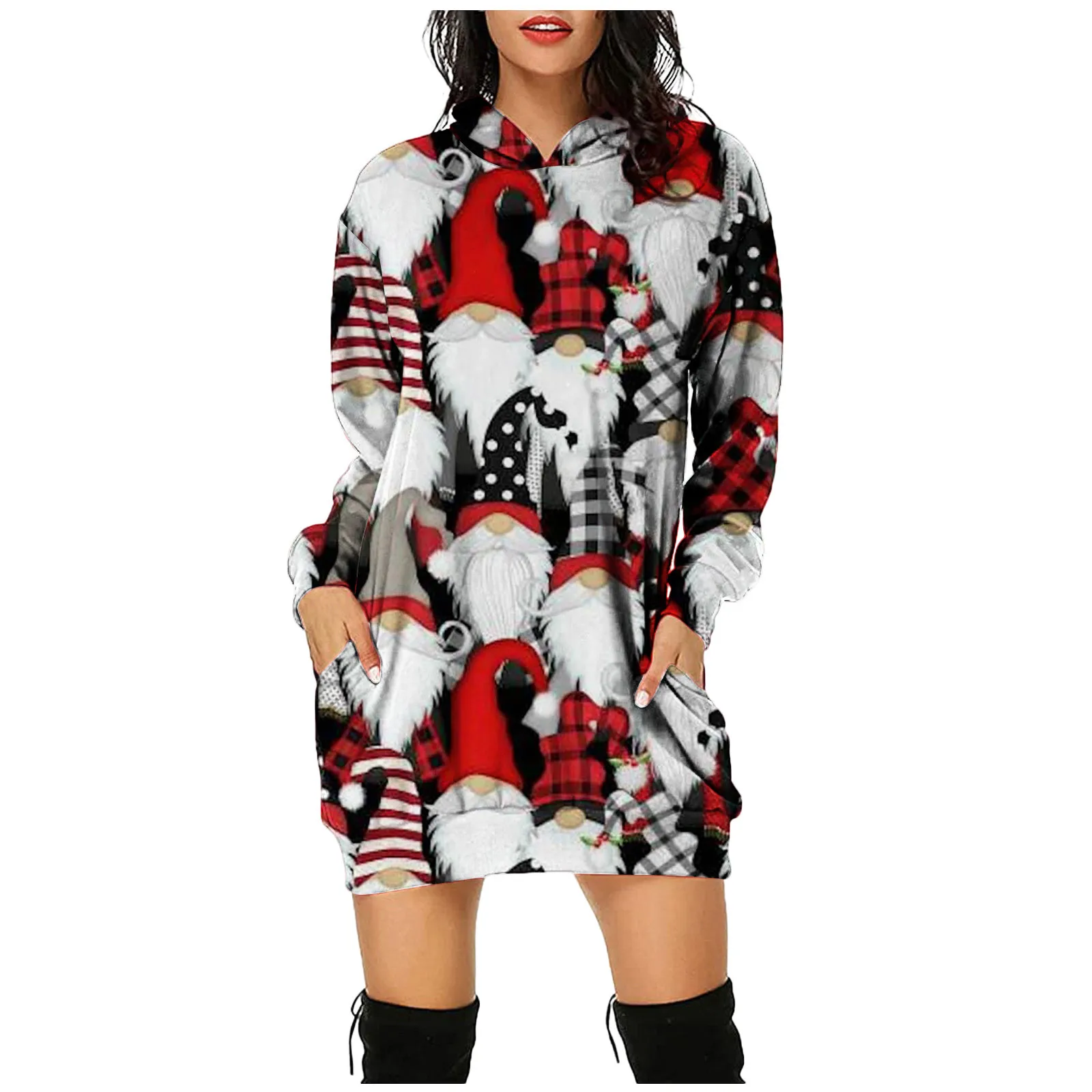 

Женское Повседневное платье с капюшоном и карманами, рождественское платье с капюшоном, 2021