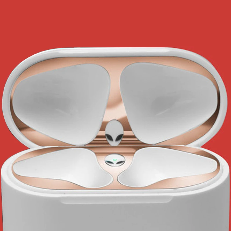 Rose Gold 4 Для Apple AirPods 2 металлическая Пылезащитная Защитная Наклейка защитная крышка для наушников для Airpods 2 Пылезащитная наклейка для AirPods 1 - Цвет: Rose Gold 4