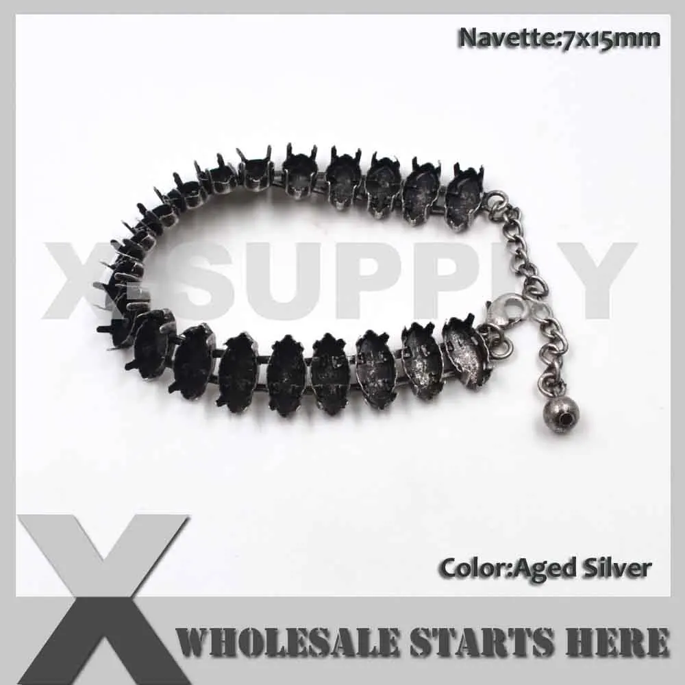 Navette Bracelet Пустой термос браслет-цепочка прямоугольник Navette круглый на выбор, состаренный серебряный цвет, для украшения ювелирных изделий DIY - Цвет: Navette Bracelet