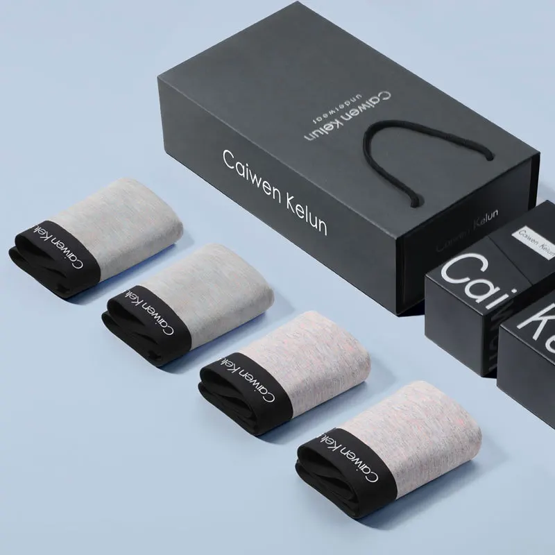 4 Pcs Gift Box Men's Breathable Underwear Boxer BriefsModal Traceless Antibacterial Breathable Antibacterial Trend Boxer Shorts