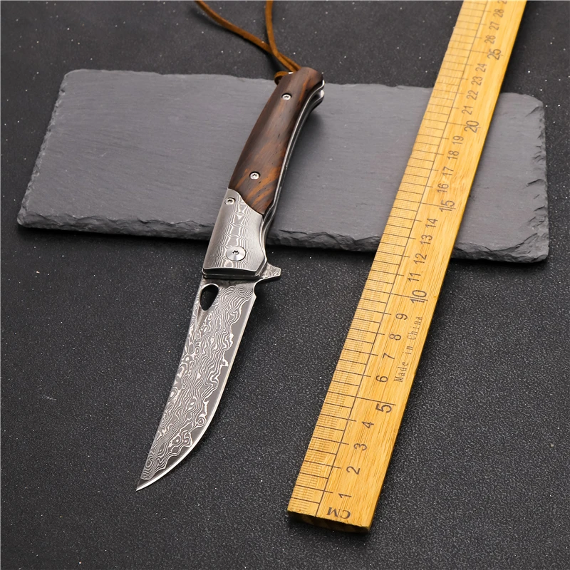 

Damascus steel outdoor folding knife camping survival portable knife pocket hunting blade edge high hardness EDC tool