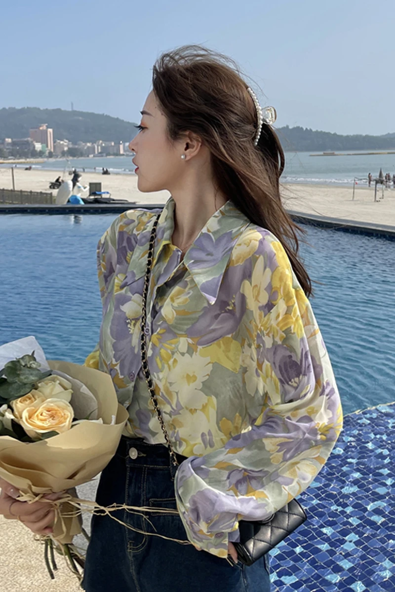 

Cheap wholesale 2021 spring summer autumn new fashion casual chiffon women shirt woman female OL long sleeve blouse Vy9219