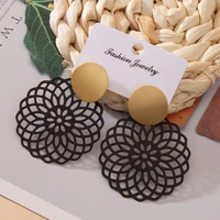new trend korean romantic hanging earrings fashion geometric triangle round black ladies earrings punk jewelry stainless steel