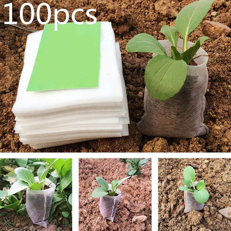 

100PCS Nutritional Bowl Beauty Planting Bag Non-woven Garden Tree Flowers Seedling Bag FabricsBiodegradable Plant-Fiber Thicken