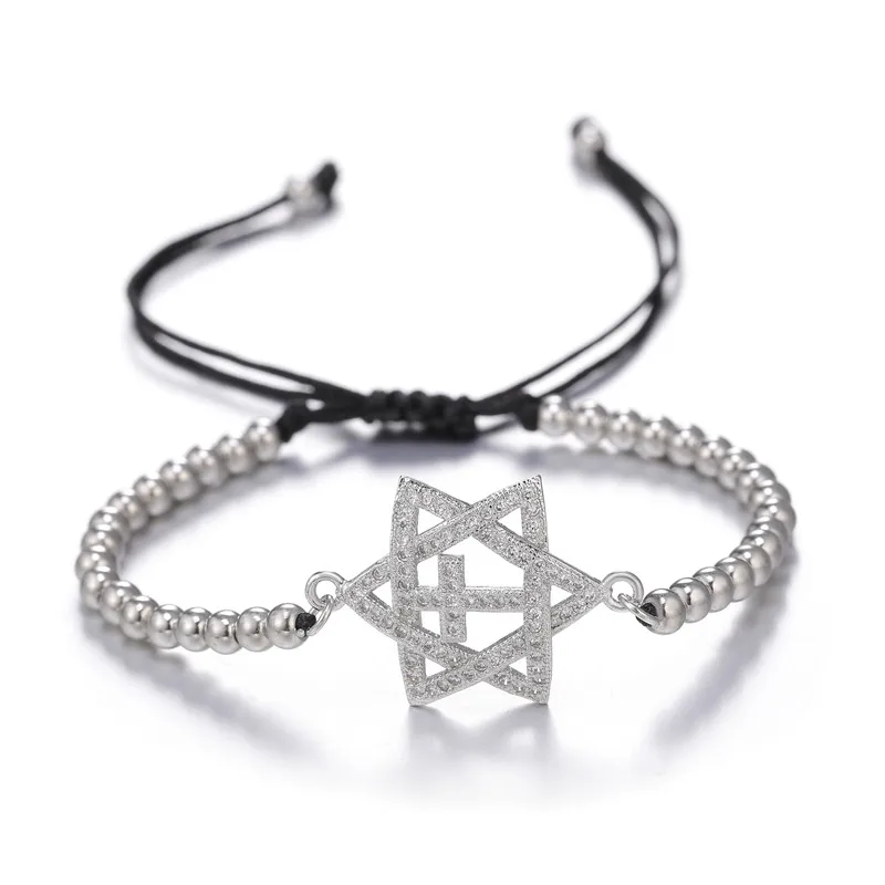 White Gold DIY ремесло ювелирные изделия браслеты с подвесками микро проложить Циркон звезда браслеты со звездой Давида для женщин девушек Регулируемая цепочка иудаизм браслеты - Окраска металла: White Gold