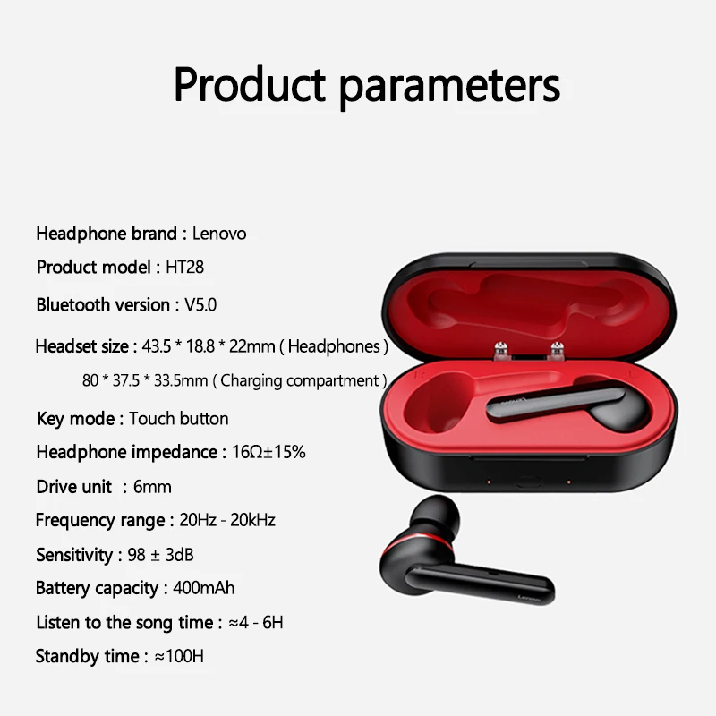 Беспроводные наушники Lenovo HT28 TWS Bluetooth 5 0 глубокие басы HD стереогарнитура