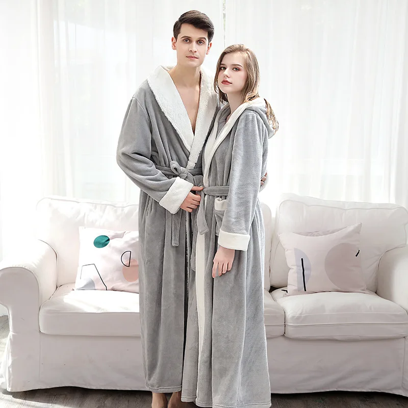 

Women Winter Extra Long Thick Flannel Bath Robe Warm Peignoir Femme Sexy Dressing Gown Men Bathrobe Bridesmaids Wedding Robes