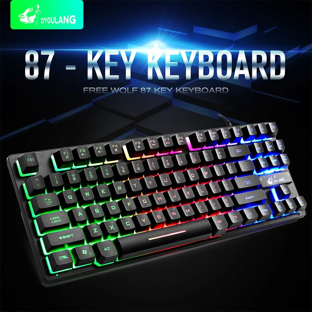 Seven-Color Backlit Keyboard K16 87 Keys 12 Multimedia For PC / Laptop игровая клавиатура проводная | Компьютеры