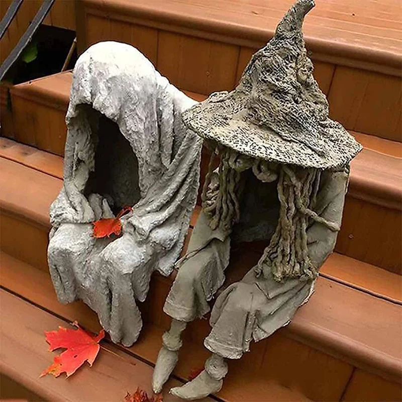 

Witch Ghoul Sitting Statue Solar Light Crafts Resin Ornament for Home Garden Courtyard Decoration Hot Garden Statues