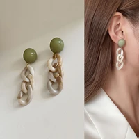 long pendant stud earrings green beaded resin buckle gradient white drop earrings elegant romantic korean fashion for women