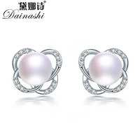dainashi fashion 100 genuine freshwater cultured pearl stud earrings 925 sterling silver zircon cross earrings for women
